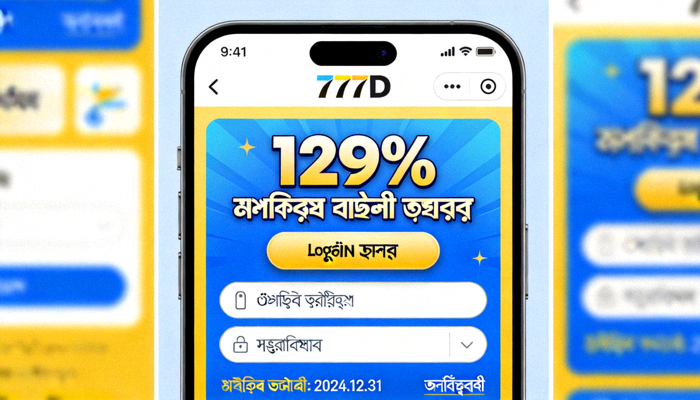777D মোবাইল অ্যাপে লগইন করার পর 129% বোনাস দাবি করার পৃষ্ঠা